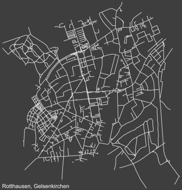 Alman bölgesel başkenti Gelsenkirchen, Almanya 'nın ROTTHAUSEN DISTRICT kentsel yol haritasının ayrıntılı olumsuz seyrüsefer beyaz çizgileri koyu gri arka plan üzerine