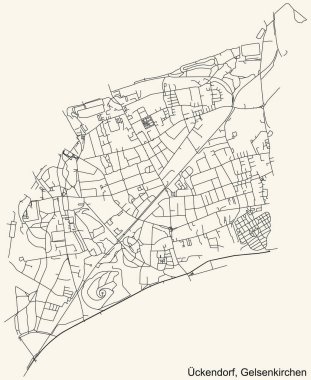 Alman bölgesel başkenti Gelsenkirchen 'in CKENDORF DISTRICT şehir haritasının ayrıntılı navigasyon kara hatları klasik bej arka planda Almanya