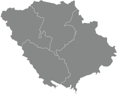 POLTAVA OBLAST, UKRAINE 'ın Ukrayna idari bölgesinin raion alanlarının gri düz boş vektör haritası.