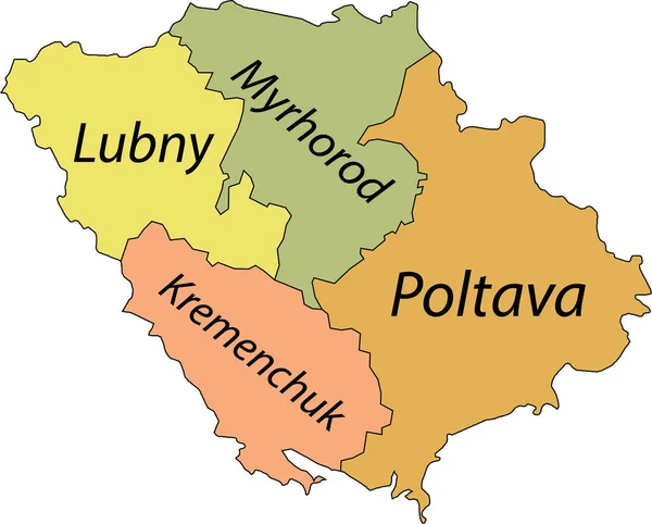 Pastelowa Płaska Mapa Wektorowa Obszarów Rajonowych Ukraińskiego Obszaru Administracyjnego Poltava — Wektor stockowy