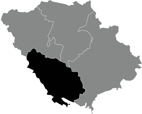 乌克兰Poltava州乌克兰行政区灰岩地区内Kremenchuk Raion的黑色平面突出显示空白位置图 — 图库矢量图片