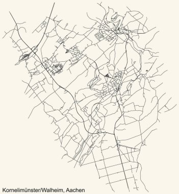 Alman bölgesel başkenti Aachen, Almanya 'nın KORNELIMNSTER / WALHEIM DISTRICT şehir haritasının ayrıntılı seyir çizgileri
