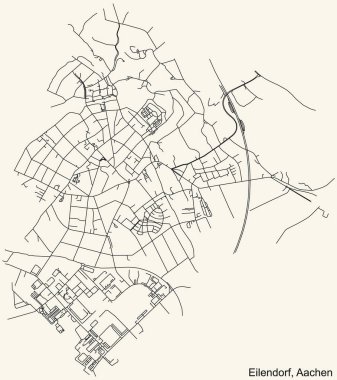 Alman bölgesel başkenti Aachen 'in EILENDORF DISTRICT şehir haritasının ayrıntılı navigasyon kara hatları klasik bej arka planda