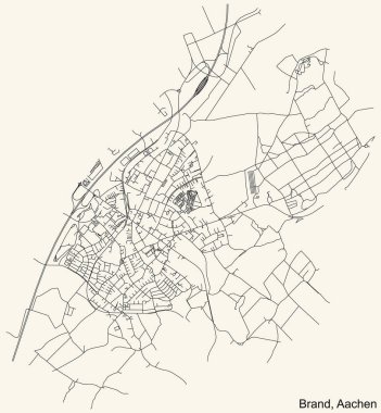 Alman bölgesel başkenti Aachen 'in BRAND DISTRICT şehir haritasının ayrıntılı navigasyon kara hatları klasik bej arka plan üzerinde