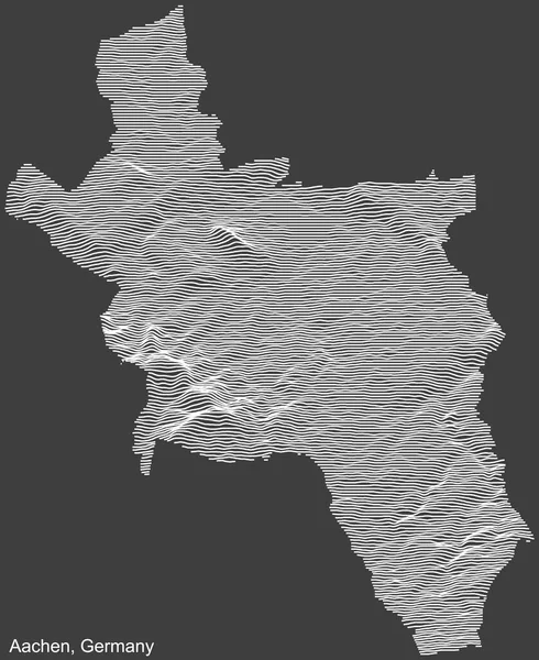 暗灰色の背景に白い輪郭線でドイツのアーヘン市の地形の負の救済マップ — ストックベクタ