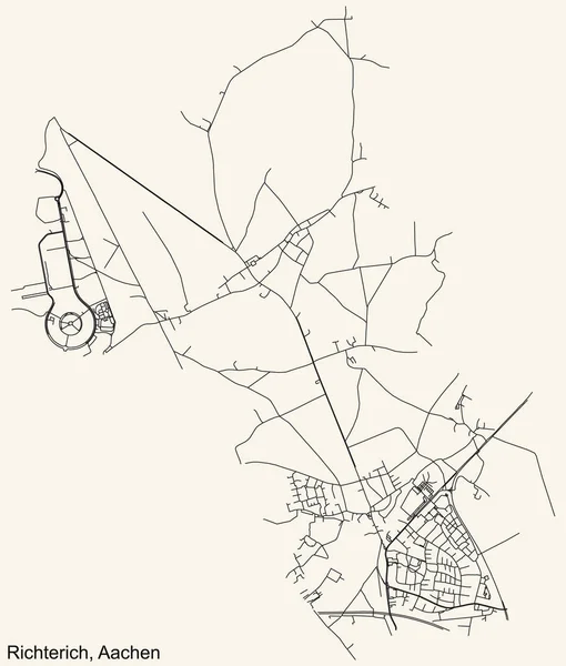 Navegação Detalhada Black Lines Urban Street Roads Mapa Richterich District — Vetor de Stock