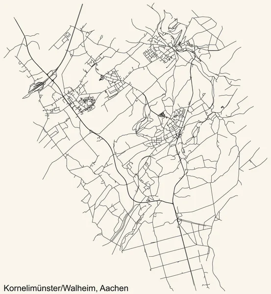 Alman bölgesel başkenti Aachen, Almanya 'nın KORNELIMNSTER / WALHEIM DISTRICT şehir haritasının ayrıntılı seyir çizgileri