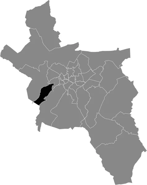 德国亚琛灰色行政地图内的Hanbruch District黑色平面突出显示空白位置图 — 图库矢量图片