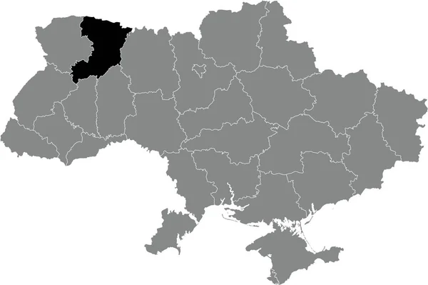 Black Flat Blank Highlighted Locator Map Ukrainian Administrative Area Rivne — Stockvector
