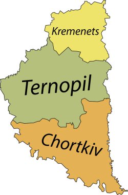 Ukrayna 'nın TERNOPIL OBLAST idari bölgesinin siyah sınır çizgileri ve rayonlarının isim etiketleriyle Pastel düz vektör haritası