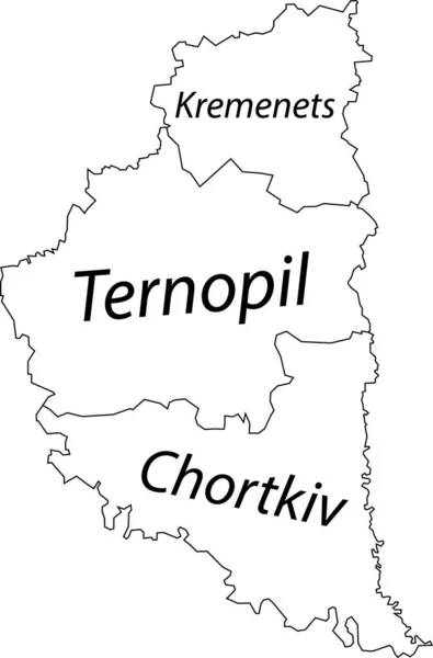 Bílá Plochá Vektorová Mapa Raionových Oblastí Ukrajinské Správní Oblasti Ternopil — Stockový vektor