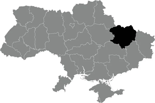 Black Flat Blank Highlighted Locator Map Ukrainian Administrative Area Kharkiv — Stockvector