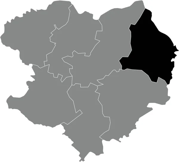 乌克兰哈尔科夫州乌克兰行政区灰岩地区内Kupiansk Raion的黑色平面突出显示空白位置图 — 图库矢量图片