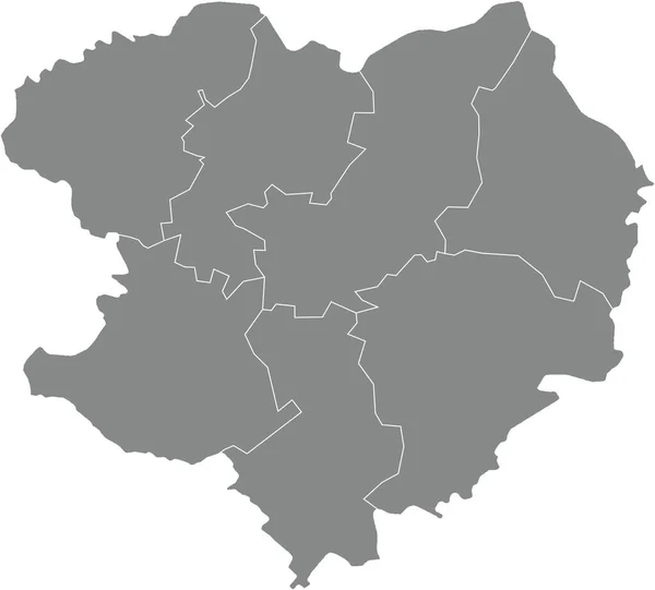 乌克兰Kharkiv Oblast行政区阴离子区灰色扁平矢量图 其阴离子边界为白色 — 图库矢量图片