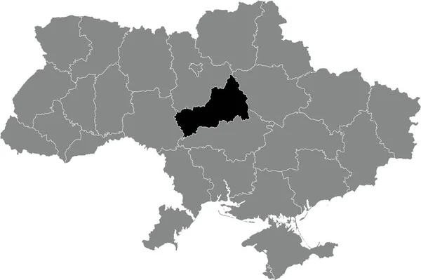 Black Flat Blank Highlighted Locator Map Ukrainian Administrative Area Cherkasy — Image vectorielle