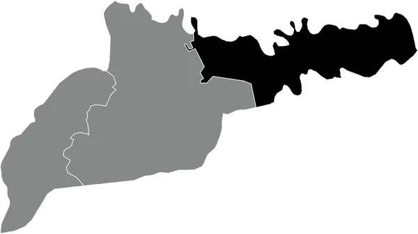乌克兰切尔尼夫茨州乌克兰行政区划灰色区域内Dnistrovskyi Raion的黑色平面突出显示空白位置图 — 图库矢量图片