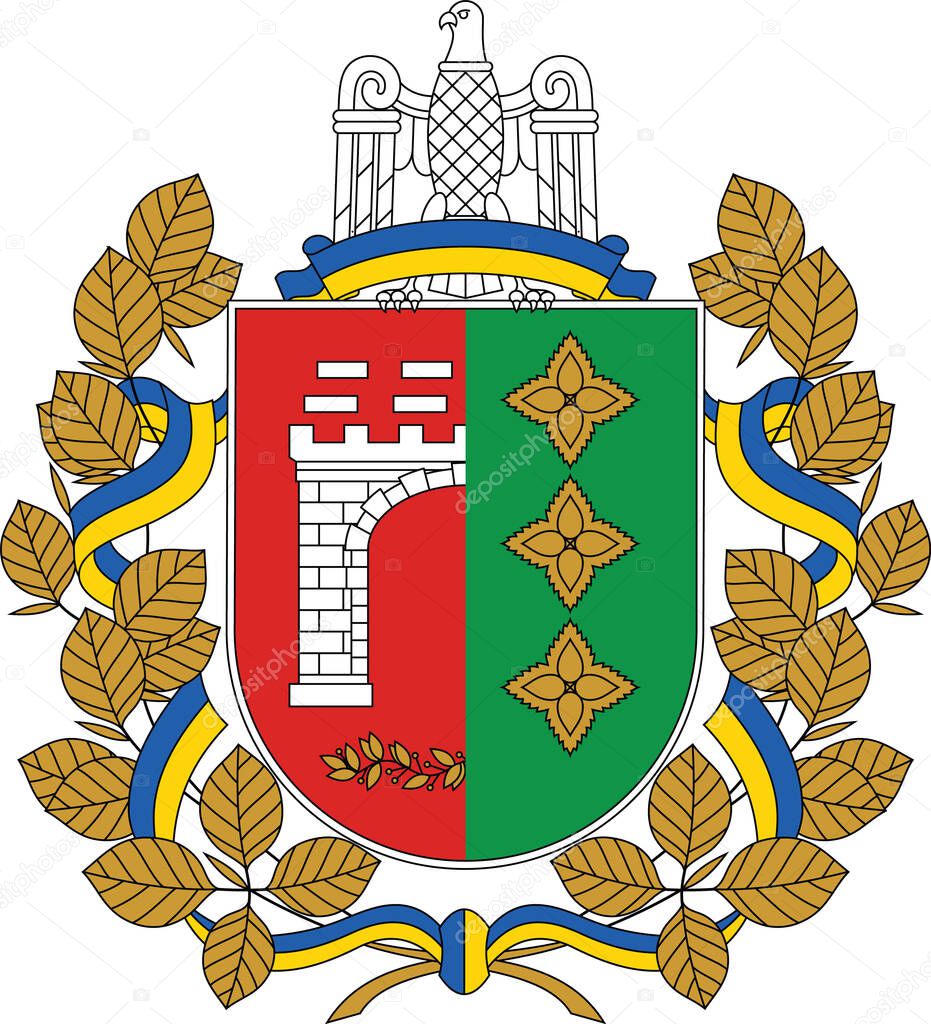 Official current vector coat of arms of the Ukrainian administrative area  of CHERNIVTSI OBLAST, UKRAINE