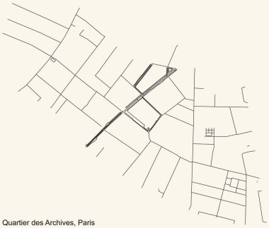 Fransa 'nın başkenti Paris' in ARCHIVES QuARTER bölgesinin klasik bej arkaplanlı şehir haritası.
