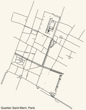 Fransa 'nın başkenti Paris' in SaINT-MERRI bölgesinin klasik bej arka planında yer alan şehir yolu haritası.