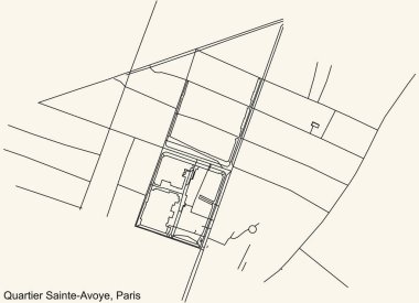 Fransa 'nın başkenti Paris' in Saint-AVOYE semtinin klasik bej arka planında yer alan kentsel yol haritası.