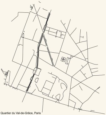 Fransa 'nın başkenti Paris' in VAL-DE-GRCE çeyreğinin klasik bej arka planında yer alan şehir yolu haritası.