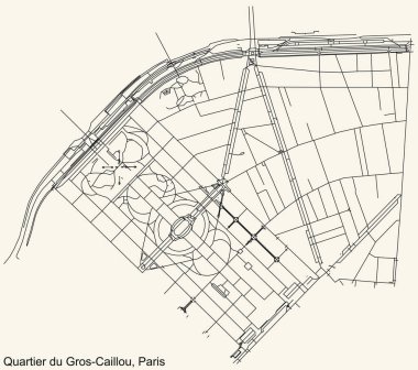 Fransa 'nın başkenti Paris' in GROS-CAILLOU çeyreğinin klasik bej arka planında yer alan şehir yolu haritası.