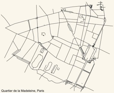 Fransa 'nın başkenti Paris' in LA MADELEINE QuARTER 'inin şehir içi kara yol haritası klasik bej arka planda.