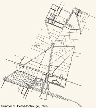 Fransa 'nın başkenti Paris' in PETIT-MONTROUGE QuARTER bölgesinin klasik bej arka plan üzerinde detaylı navigasyon siyah çizgileri.