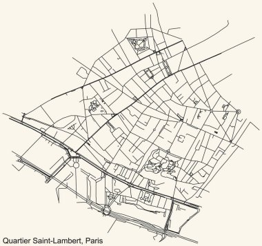 Fransa 'nın başkenti Paris' in Saint-LAMBERT çeyreğinin klasik bej arka planında yer alan şehir yolu haritası.