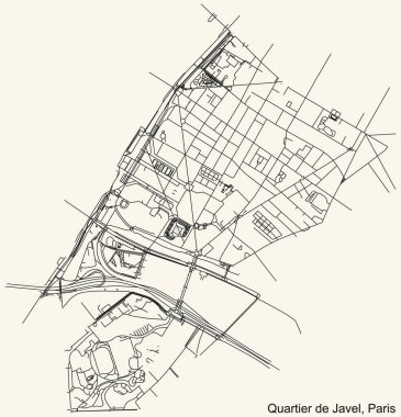 Fransa 'nın başkenti Paris' in JAVEL QuARTER bölgesinin klasik bej arkaplanlı şehir haritası.