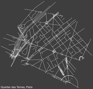 Fransa 'nın başkenti Paris' teki LES TERNES QuARTER 'ın şehir yolu haritası koyu gri arka planda.
