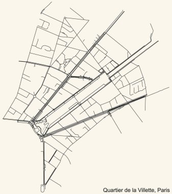 Fransa 'nın başkenti Paris' in LA VILLETTE QuARTER bölgesinin klasik bej arkaplanlı şehir haritası.