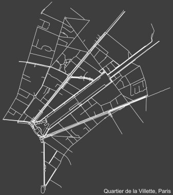 Fransa 'nın başkenti Paris' in LA VILLETTE QuARTER 'ının şehir yolu haritası koyu gri arka planda.