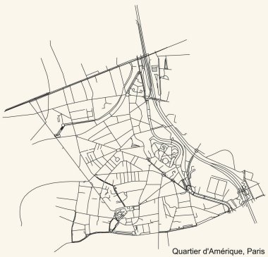 Fransa 'nın başkenti Paris' in AMRIQUE QuARTER bölgesinin klasik bej arka planda yer alan şehir haritası.
