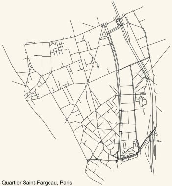 Fransa 'nın başkenti Paris' in Saint-FARGEAU semtinin klasik bej arka planında yer alan şehir caddelerinin detaylı navigasyon siyah çizgileri.