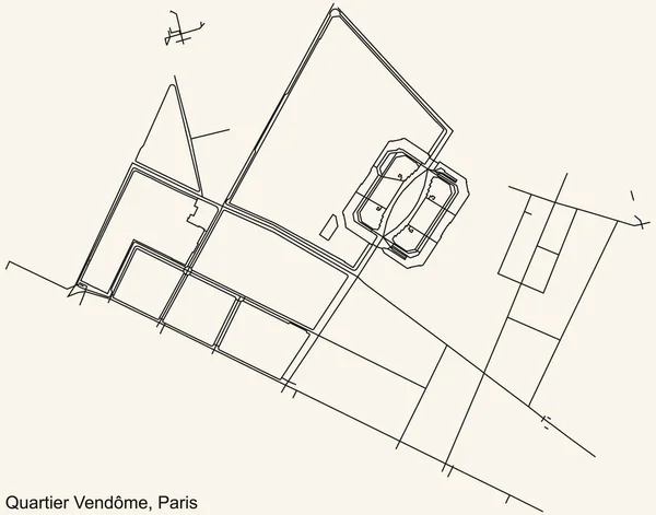 Detailed Navigation Black Lines Urban Street Roads Map Place Vendme — Stockvektor