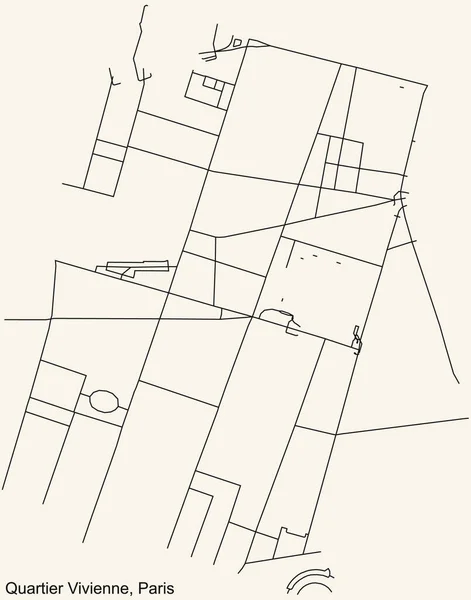 Navigazione Dettagliata Linee Nere Strade Urbane Mappa Del Vivienne Quarter — Vettoriale Stock