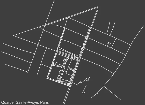 Detaillierte Negative Navigation Weiße Linien Stadtstraßenplan Des Sainte Avoye Quarter — Stockvektor