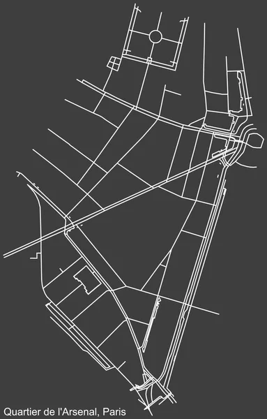 Detailed Negative Navigation White Lines Urban Street Roads Map Arsenal — Stockvektor