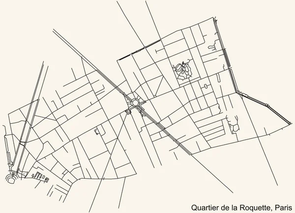 Detaillierte Navigation Schwarze Linien Stadtplan Des Roquette Quarter Der Französischen — Stockvektor