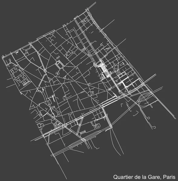 Detailed Negative Navigation White Lines Urban Street Roads Map Gare — Stockový vektor