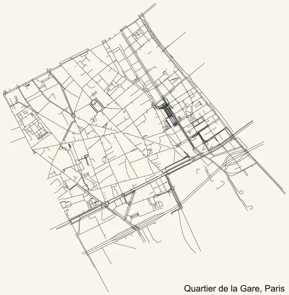 Detailed Navigation Black Lines Urban Street Roads Map Gare Quarter — Stockvektor