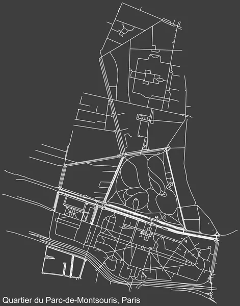 Detailed Negative Navigation White Lines Urban Street Roads Map Parc — Stockvektor