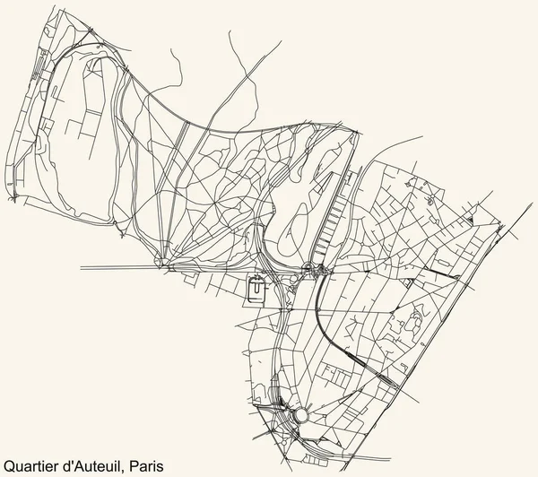Detailed Navigation Black Lines Urban Street Roads Map Auteuil Quarter — Stockvektor