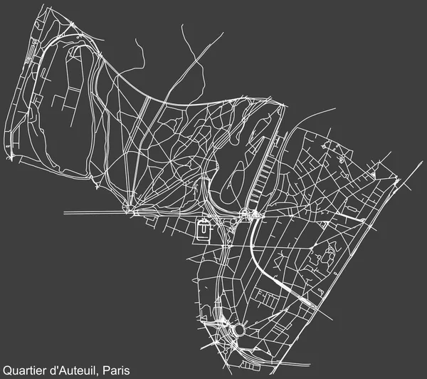 Detailed Negative Navigation White Lines Urban Street Roads Map Auteuil — Stockvektor