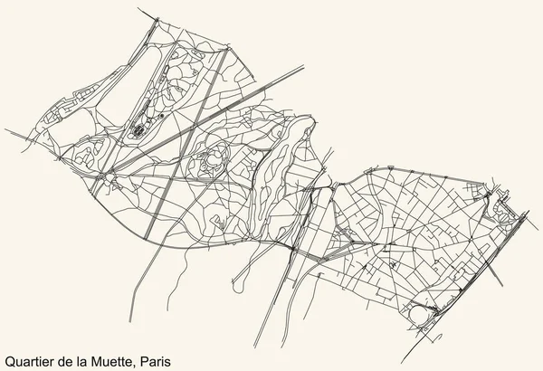 Detailed Navigation Black Lines Urban Street Roads Map Muette Quarter — Stockvektor