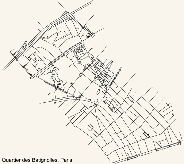 Detailed Navigation Black Lines Urban Street Roads Map Batignolles Quarter — Stockvektor