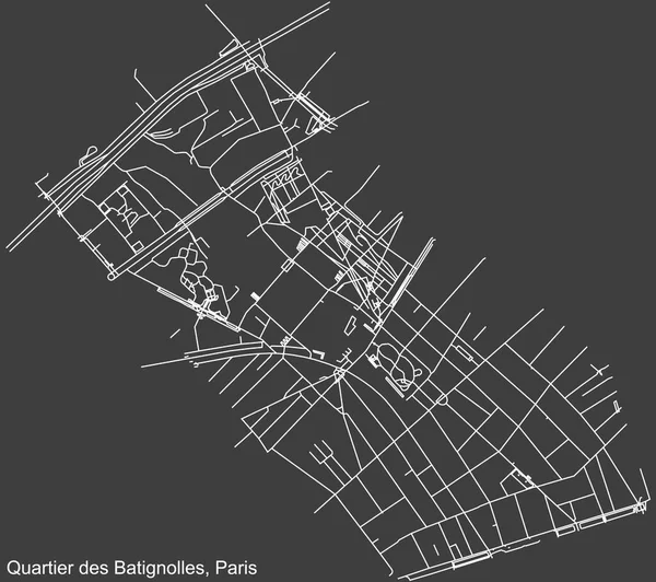 Detailed Negative Navigation White Lines Urban Street Roads Map Batignolles — Stockvektor