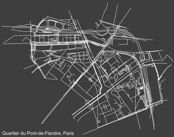Fransa 'nın başkenti Paris' in PONT-DE-FLANDRE QuARTER bölgesinin koyu gri arka planında yer alan şehir yolu haritası
