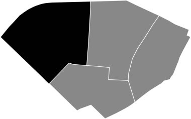 GROS-CAILLOU Çeyreği 'nin siyah düz çizilmiş konum haritası 7. bölgenin gri idari haritası (u Palais-Bourbon), Paris, Fransa